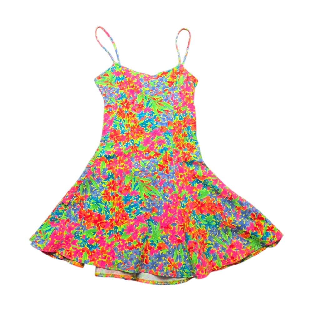Vintage 90s Neon Mini Dress Skater Tropical Beachy Streetwear